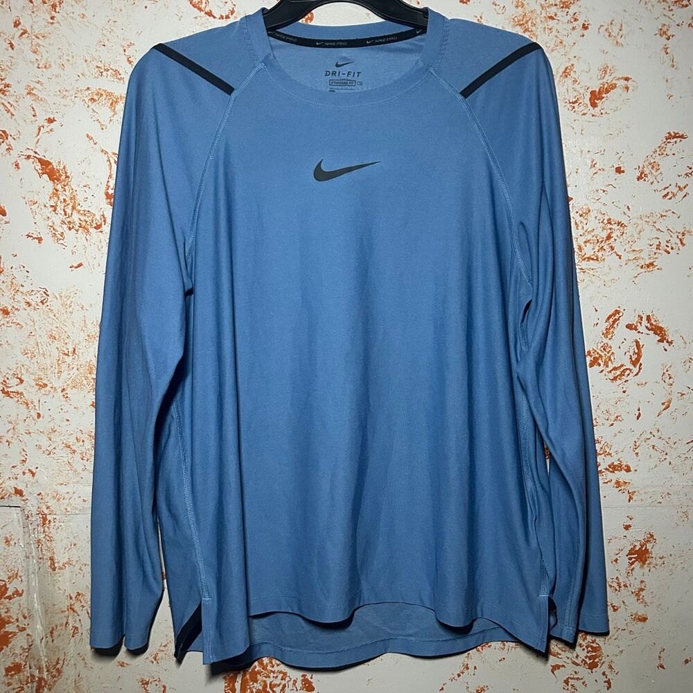 Nike Pro Dri-FIT Shirt Men’s XL Blue Black Long Sleeve Training Gym CU6727-442
